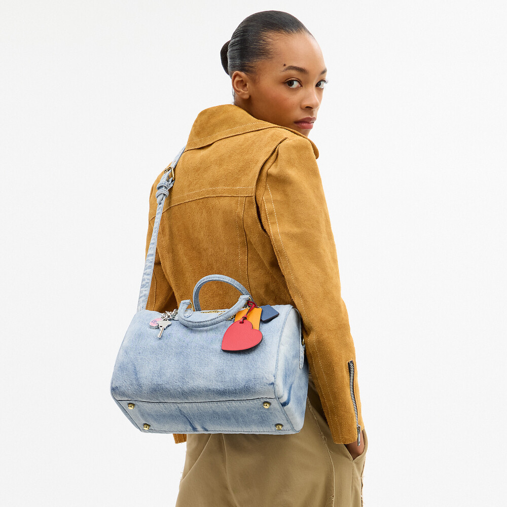 Coach Outlet Rowan Large Satchel Bag In Loved Denim With Charms